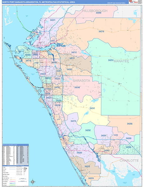 North Port-Sarasota-Bradenton Metro Area Wall Map
